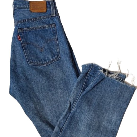 Levi's Blue High Rise Straight Leg Cropped Frayed Hem-Size 28 - Picture 4 of 9